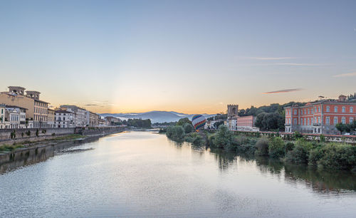 Scenic view of river against sky during sunset