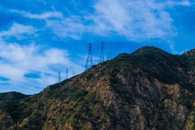 Low angle view of mountain against cloudy sky