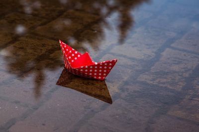 High angle view of umbrella on puddle