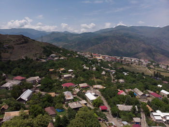 High angle view of townscape of alaverdi against sky