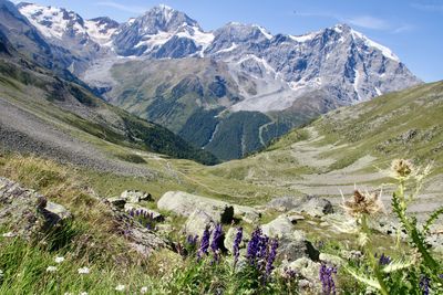 Scenic view of mountains against clear sky