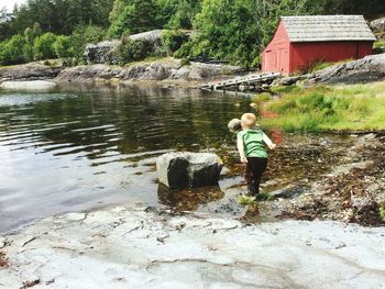 Boy playing in water