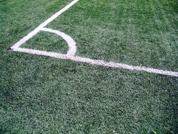 High angle view of soccer field