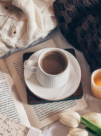 High angle view of coffee on table