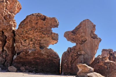 Rock formation against clear blue sky