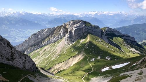 Scenic view of snowcapped mountains against sky