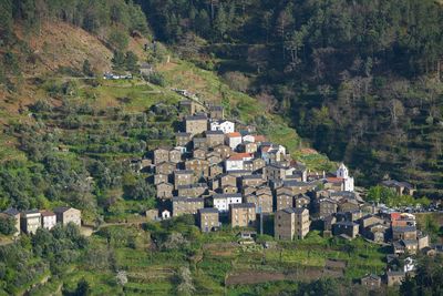 Piodao aerial drone view of schist shale village in serra da estrela, portugal