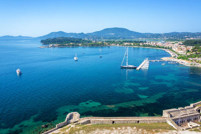 High angle view of boats in sea