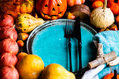 High angle view of squash on table