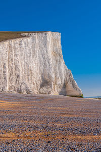 Rock formation on land against clear blue sky