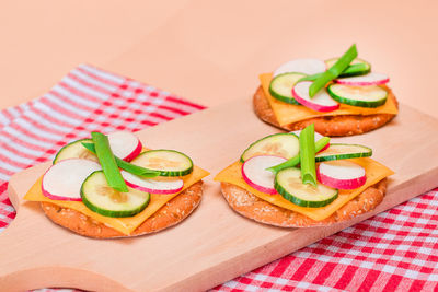 High angle view of food on table