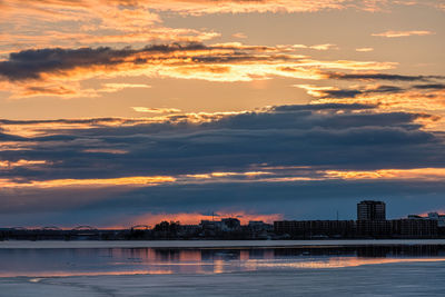 Scenic view of lake against sky during sunset