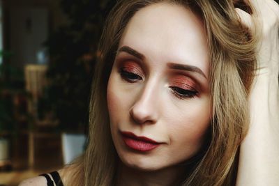 Close-up of beautiful woman with make-up