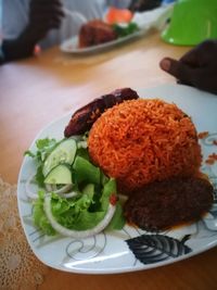 High angle view of food in plate on table