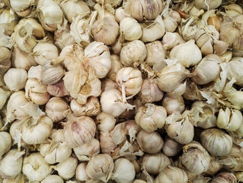 Group of garlics in the supermarket.