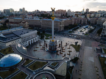 High angle view of buildings in city