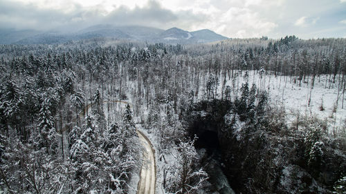 Scenic view of landscape against sky during winter