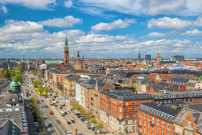 High angle view of cityscape against sky