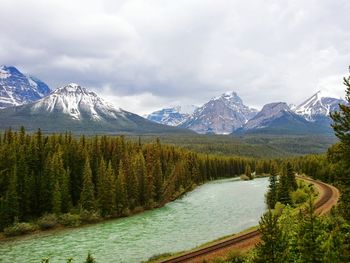 Scenic view of mountains against cloudy sky