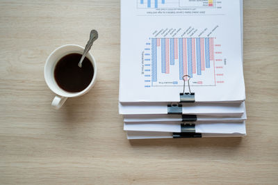 Directly above shot of coffee cup on table