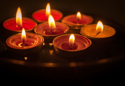 Close-up of illuminated candles