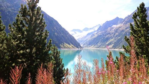 Scenic view of lake and mountains