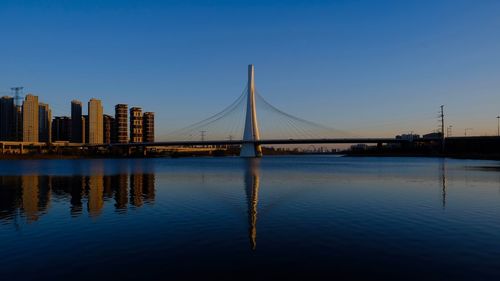 Bridge over river against clear sky