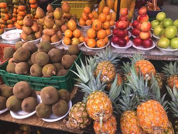 High angle view of fruits for sale at market stall