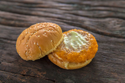 High angle view of bread on table