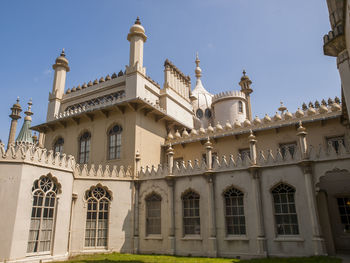 Exterior of cathedral against clear blue sky