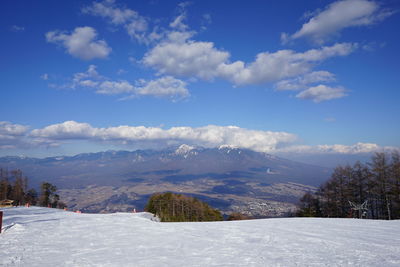 Scenic view of landscape against sky during winter