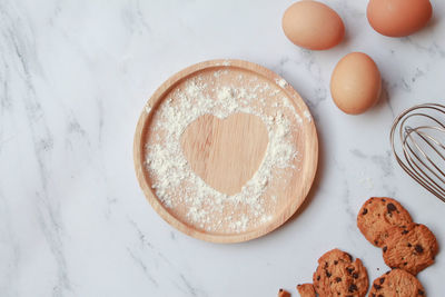 High angle view of cookies on table