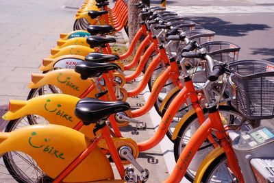 Close-up of bicycles