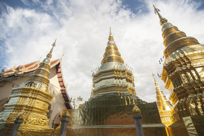 Low angle view of pagoda against sky