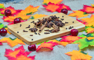 High angle view of flowers on table