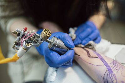 Close-up of hands working