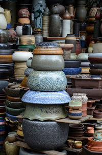 Earthenware containers for sale in market