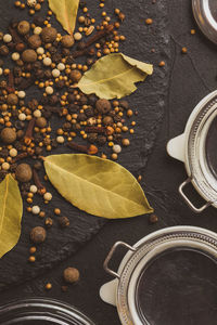 High angle view of coffee beans on table