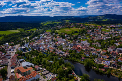 High angle view of townscape against sky