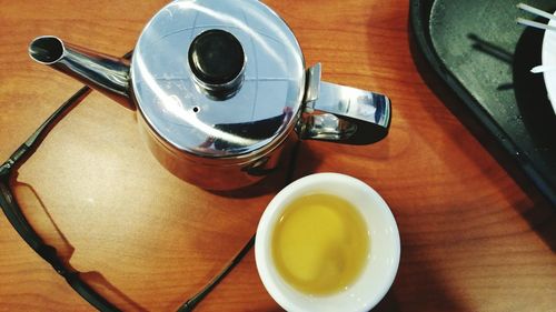 High angle view of tea on table