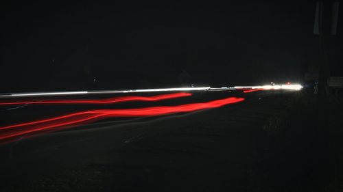 Light trails on road at night