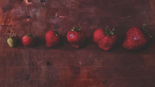 Close-up of strawberries on table