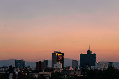 View of city at sunset