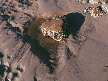 High angle view of sand on beach