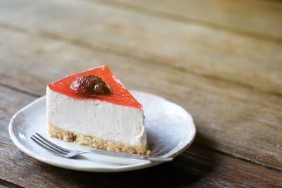 Close-up of cake in plate on table