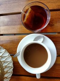 High angle view of coffee on table