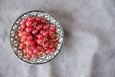 Directly above shot of strawberries in bowl