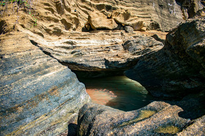 High angle view of rocks on land