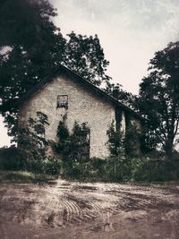 Abandoned building against clear sky