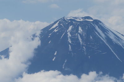 Low angle view of snowcapped mountain against sky